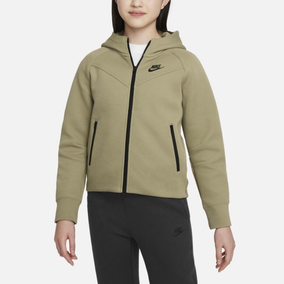 Nike Kids Olive Black Sportswear Tech Fleece Full Zip Hoodie Size Medium Unisex - Picture 1 of 8